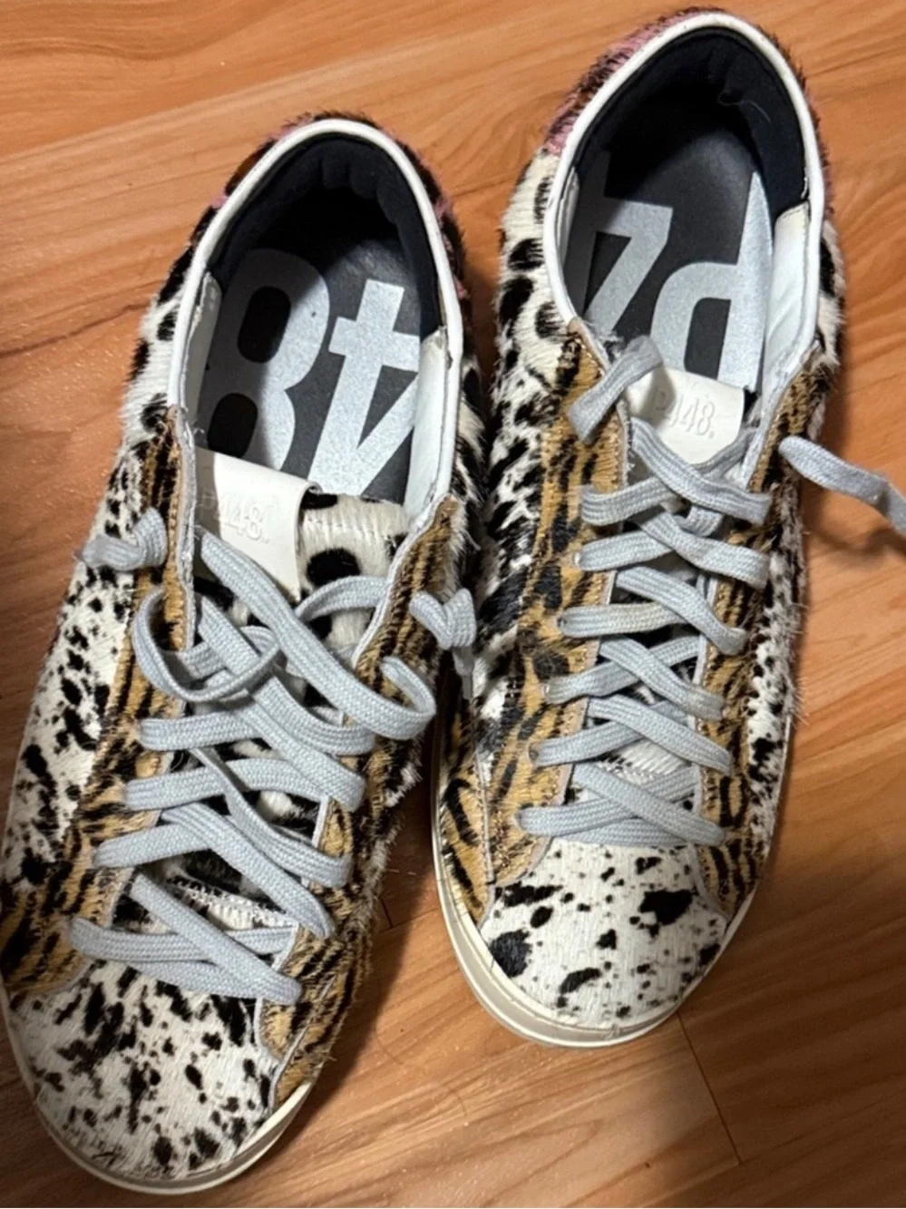 P448 Leopard-Print Low-Top Sneakers in Black, White & Tan - Picture 6 of 16